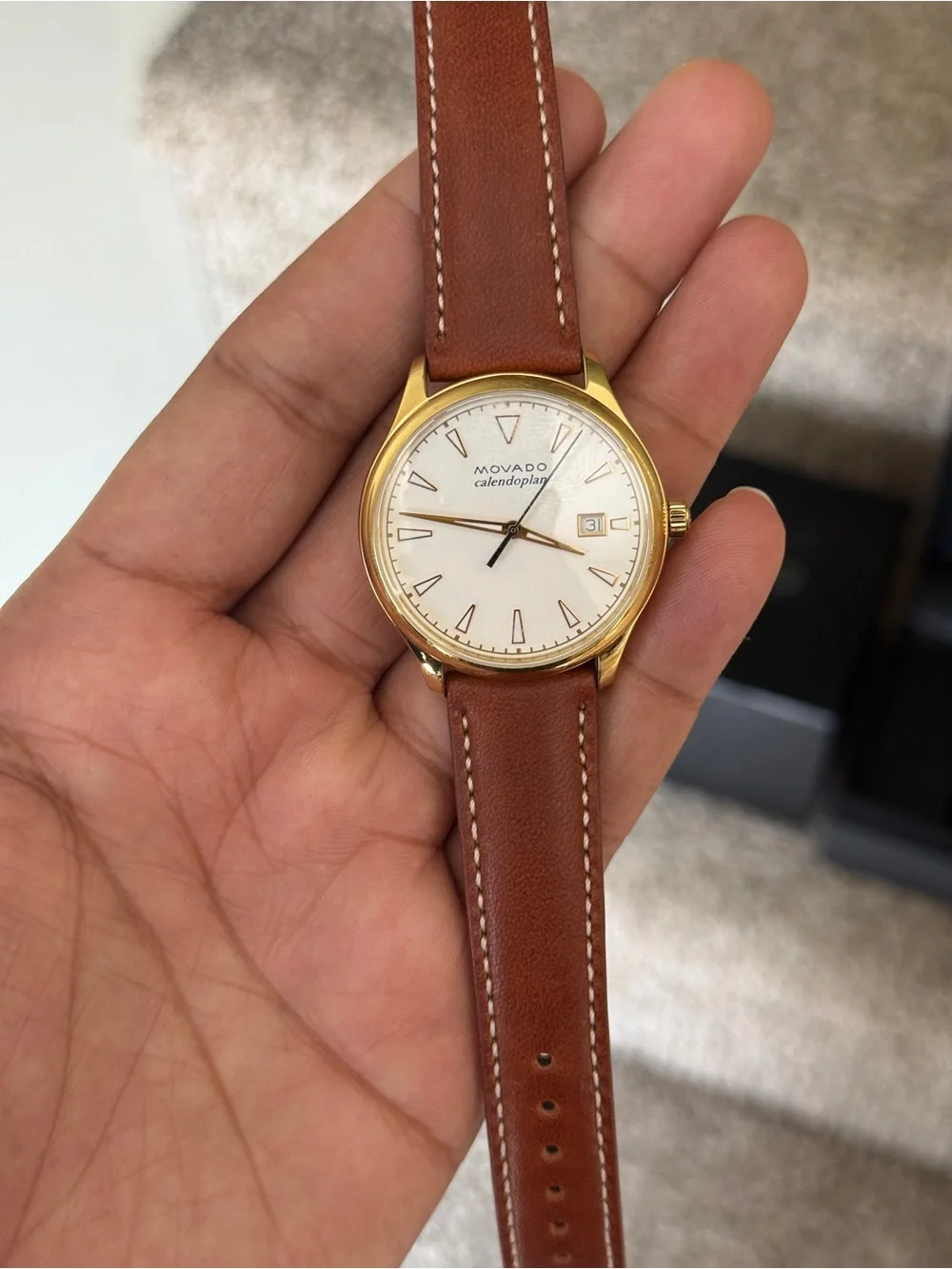 MOVADO Heritage Calendoplan Ivory Dial brown Leather Strap Men's Watch